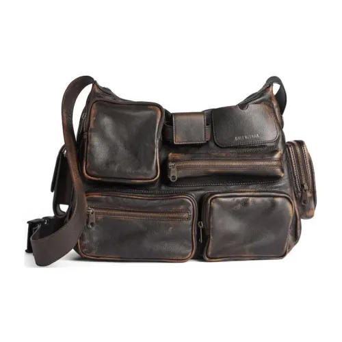 Balenciaga Superbusy Телячья кожа Курьерская сумка Сумка на плечо Мужская Светло-коричневая и Темно-коричневая