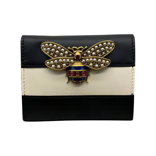 GUCCI Queen Margaret Кожа Кошелек Держатель для карт Женские Черный Белый