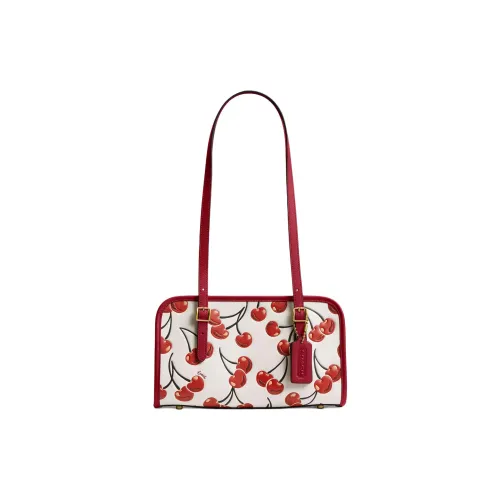 COACH Swing Zip Перчаточная Дубленая Кожа Сумка через плечо Средняя Женская Красная и Белая