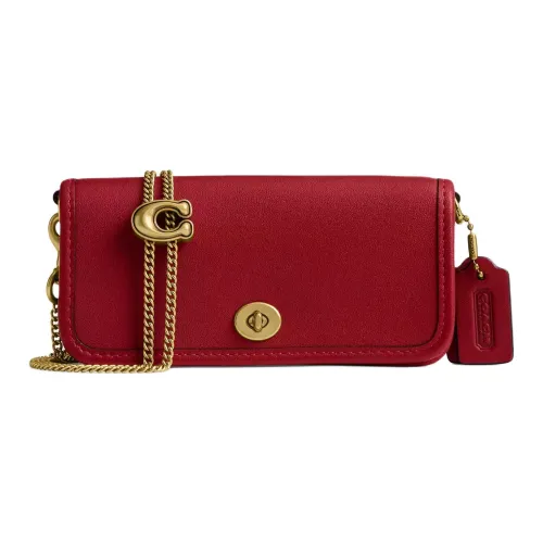 COACH Dinky Дубленая кожа Перчатка Сумка через плечо Мини Женская Латунь Красный Драгоценный камень