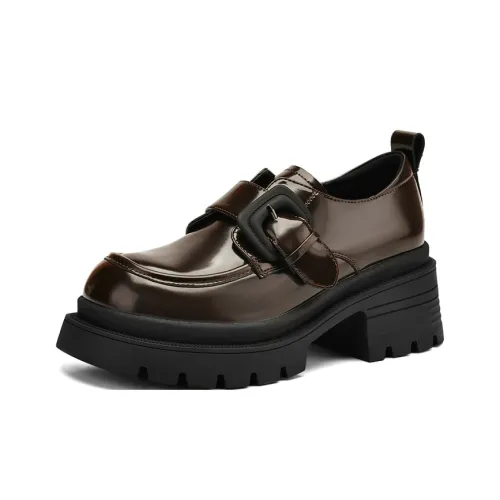 JOSINY Британский стиль Стиль Майярд Универсальный Deep Палец Без подкладки Лоферы Высота каблука 6,7 см Женские Коричневый