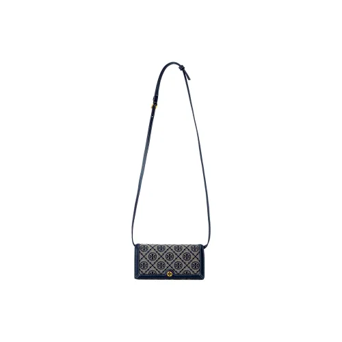 TORY BURCH T Monogram Кожа с Ткань Кошелек Сумка через плечо Обычный Женский Морской синий
