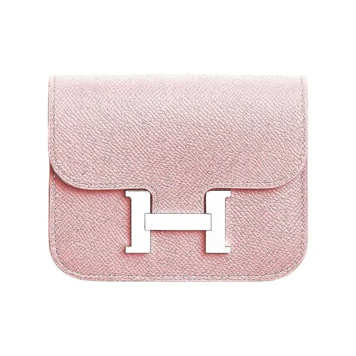 HERMES Constance Slim Эпсомская кожа Клатч Кошелек Одно плечо Через плечо Бананка Женские M7 Любовь Розовый