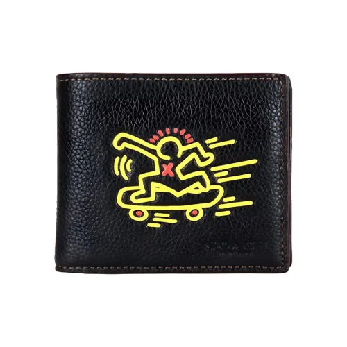 COACH Компактный кожаный кошелек мини мужской черный