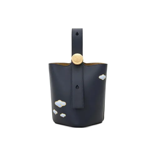 LOEWE Pebble Bucket Корова Кожа Ведро Сумка Одной Руки Мини Женская Темно-Синяя