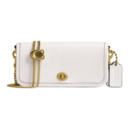 COACH Dinky Перчаточная дубленая кожа Сумка на плечо Мини Женская Латунь Мел