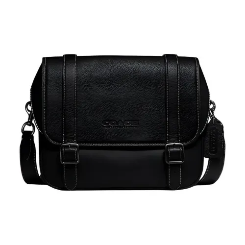 COACH Carriage Галька текстура Коровья кожа Курьерская сумка Сумка через плечо Большой Мужской Черный