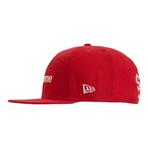 Supreme x New Era Collaboration Full Wool Baseball Caps Unisex Red