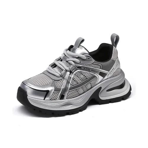 Spider King Дышащие Низкие Кроссовки с Толстой Подошвой Женские Silver