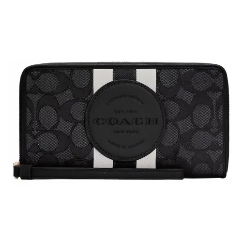 COACH Dempsey Холст и Кожа Сумка из Холста Ручная Запястная Сумка Маленькая Женская Черная и Белая