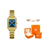 Золотистый стальной браслет, синий циферблат, апельсин, коробка