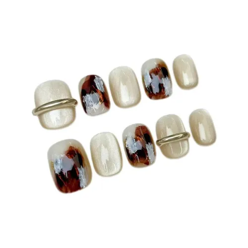 LIANJING [Позолоченный Years] Ручная работа Фальшивый Ногтей Ручной работы Укороченный Утонченный Повседневный Арт Ногтей 17мм Короткий Квадратный и Круглый