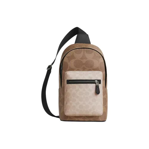 COACH West Фирменный Покрытый холст Сумка через плечо Sling Сумка Маленькая Мужская Песочная и Коричневая
