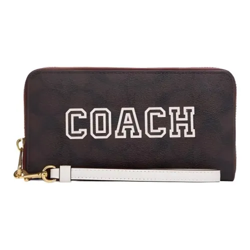 COACH Zip Around Холст с покрытием и гладкая кожа Клатч Держатель для карт кошелек Женские Темно-коричневый