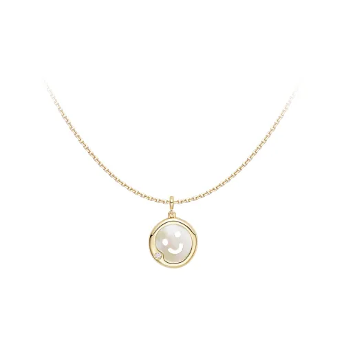 HEFANG 14K Gold Enamel Smiley Face 10K Gold Necklace Women's