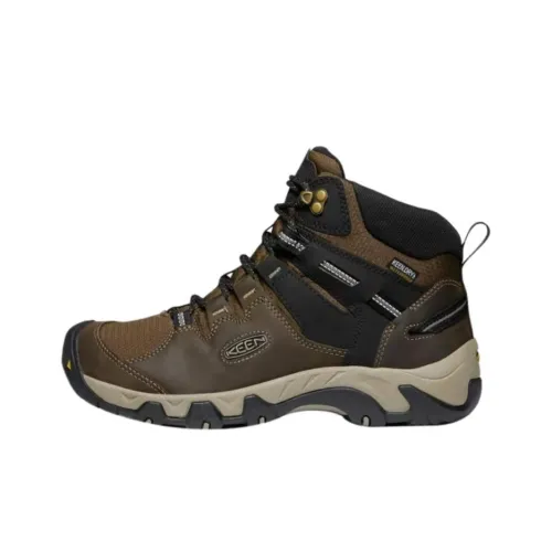 KEEN STEENS Slip-Resistant Waterproof MID Top Mountaineering Shoes Men's Brown Green KEEN STEENS Противоскользящие водонепроницаемые кроссовки для альпинизма Mid Top Мужские Коричневый Зеленый