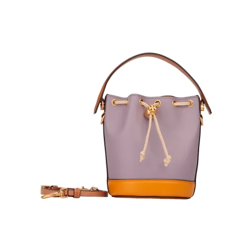 TORY BURCH T Monogram Коровья кожа Ведрообразная сумка Сумка через плечо Мини сумка Женская Таро Фиолетовый и Желтый