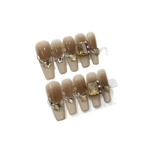 LIANJING [Grandma Серый] Золотой Бабочка Handcrafted False Nail Elegance Brightening Красота Длинный Pure Премиум 30MM