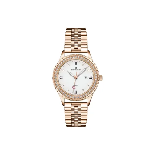 Montagut Heart Series Кварцевый механизм Нержавеющая сталь Ремешок Женские часы Синий циферблат