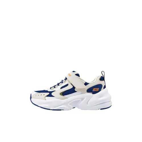 Skechers Kids Slip-Resistant Shock Absorbers Low Top Kids Lifestyle Shoes White Marine Blue Baby Скеки Кидс Противоскользящие Амортизаторы Низкие Топы Детские Лайфстайл Обувь Белый Морской Синий Малыш