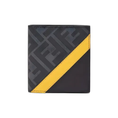 FENDI Покрытый холст с кожаными вставками Кошелек Мужской Черный Желтый