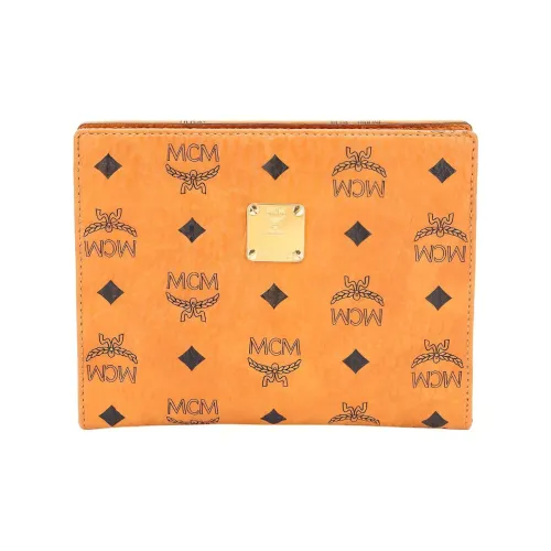 MCM Original Visetos Покрытый холст Клатч Маленький Женский Коньяк
