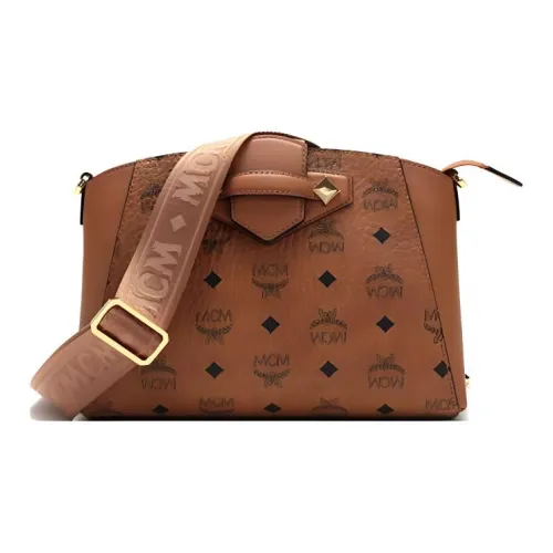 MCM Essential Visetos Origina Коровья кожа Искусственная кожа Сумки через плечо Маленькие Женские Коньяк