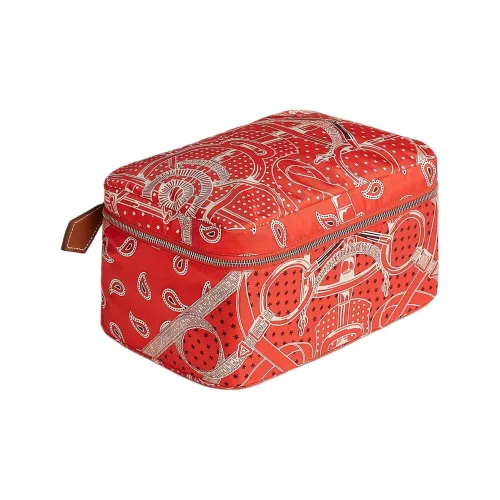 HERMES Шелк Путешествие Сумка для хранения Мини Женский Оранжевый