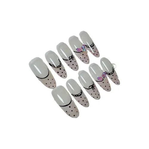 LIANJING [Бургундский Элис] Элегантный Бант Французская Лента с PUSH POP Ромбом Гороховый Узор Мечтательный Шар False Nail 30MM Овал