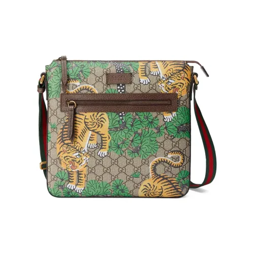 GUCCI Canvas с кожаными вставками курьерская сумка сумка через плечо унисекс бежевый и эбеновый