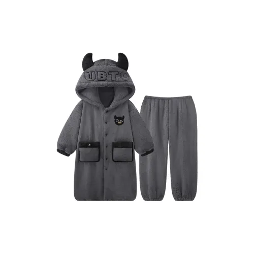 O'MESIK Серый [Флисовый халат + Флисовые штаны] Мужской пижамный комплект