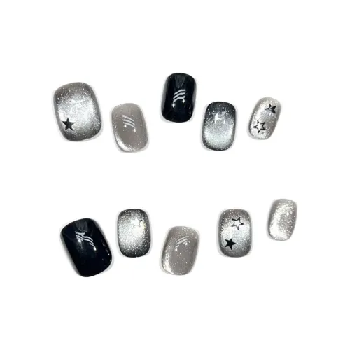 LIANJING [Dreamy Starry Sky] Handcrafted False Nail Cropped Черный кот Eye Sparkling Stars Urban Chic Style 17mm