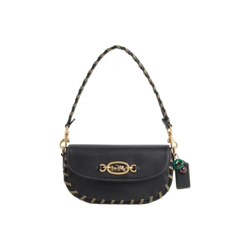 COACH Harley Перчаточная Дубленая Кожа Сумка через плечо Сумка на плечо Средняя Женская Черная