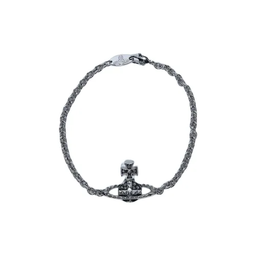Вивьен Вествуд Латунь Saturn Стиль Stud Дизайн Черный Подкладочная ткань Белый Циркон Браслет Унисекс Серебряный Gun GREY