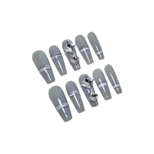 LIANJING [Streamside Maiden] Ручная работа Искусственный Ногтик Pure Desire Premium Texture Осенний Зимний Серый 30MM Трапециевидный