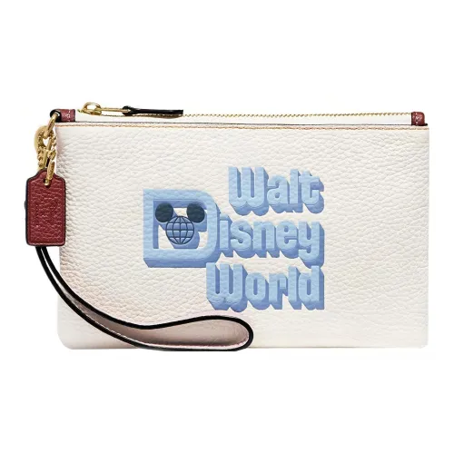 COACH × Disney Коллаборация Wristlet Галечная кожа Клатч Маленький Женская Белый