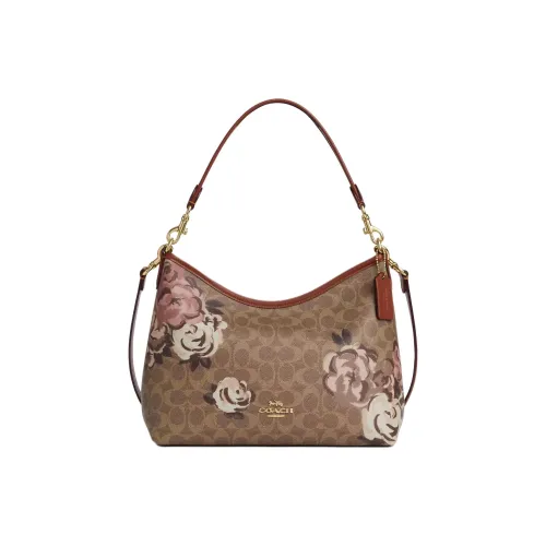 COACH LAURELSignature Покрытый холст Сумка через плечо Сумка на плечо Большая Женская Золотая Коричневая Многоцветная