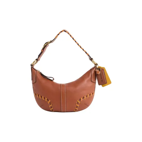 COACH Hobo Кожа Сумка через плечо Маленькая Женская Латунь и Желудево-коричневый