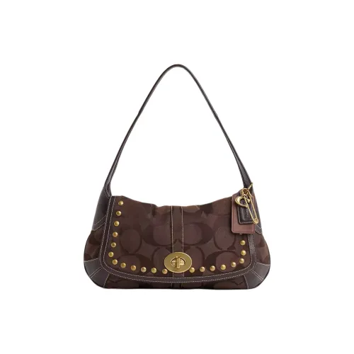 COACH ErgoFlap ICONIC Ткань Сумка Сумка через плечо Большая Женская Латунь и Черная