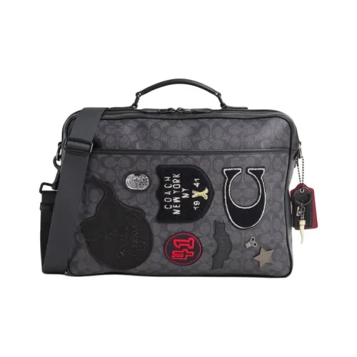 COACH Gotham Покрытый холст Портативный Двойной Плечо Ноутбук Сумка Большая Унисекс Черная