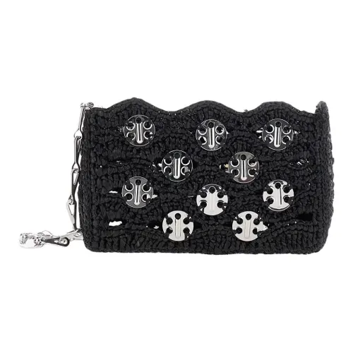 Paco Rabanne Рафия Соломенная Ткань Плетеная Сумка через Плечо Женская Черная