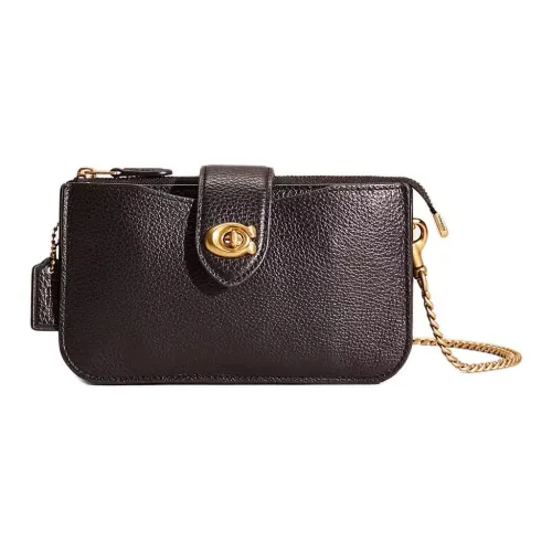 COACH Turnlock Кожа Сумка через плечо Маленькая Женская Латунь и Черный