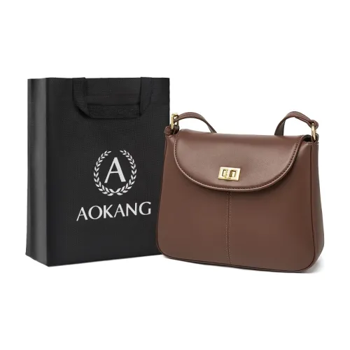 AOKANG Коровья кожа Маленькая квадратная сумка Сумка через плечо Стандартная Женская Кофе Экрю Золотисто-коричневый
