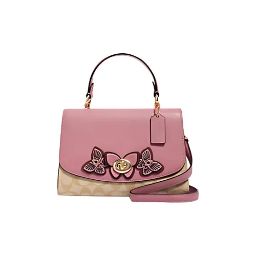 COACH Tilly Монограмма Холст с покрытием и гладкая кожа Сумка сумка через плечо сумка через плечо Средний Женские Хаки Розовый