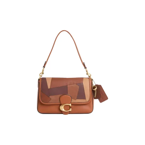 COACH Soft Tabby Гладкая кожа с замшей сумка на плечо большая женская латунь полированный янтарь