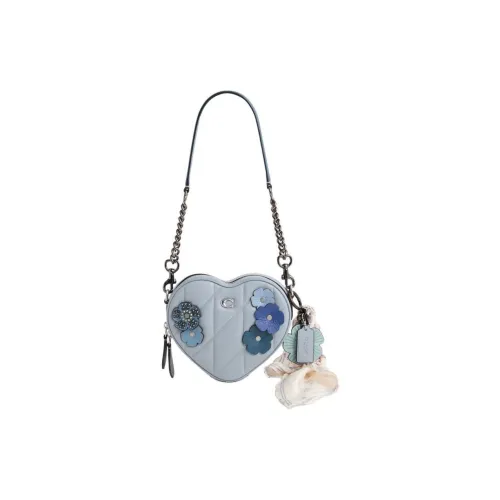 COACH Сердце Кожа Наппа Сердце-Формированная Сумка Сумка через плечо Женская Серо-Синяя
