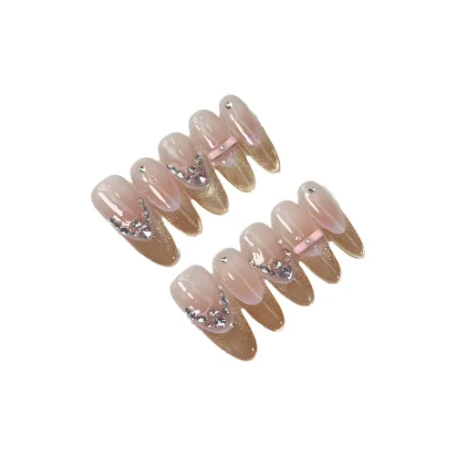 LIANJING [Bilberry] Ручная работа Искусственный Ногтик HIGH SHINE Французский Блестящий Кошачий глаз Осенний Зимний Роскошный Наклейка для Ногтей 30MM Овал