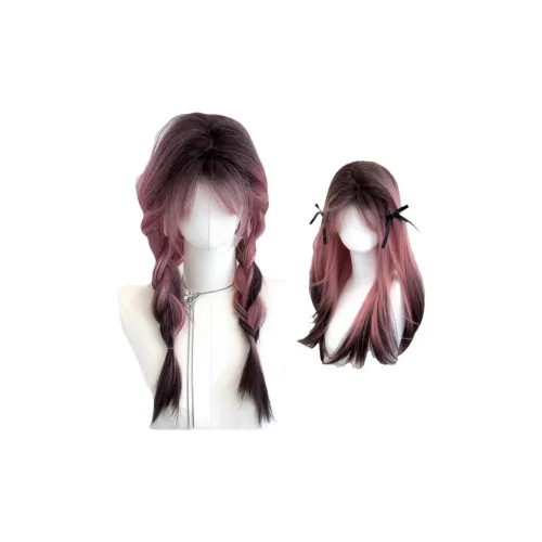 GLUNA [Siamese Cat] Розовый Градиентный Длинный Волосы Перука для Женщин Модная Модная Высокого Уровня Заколка для челки