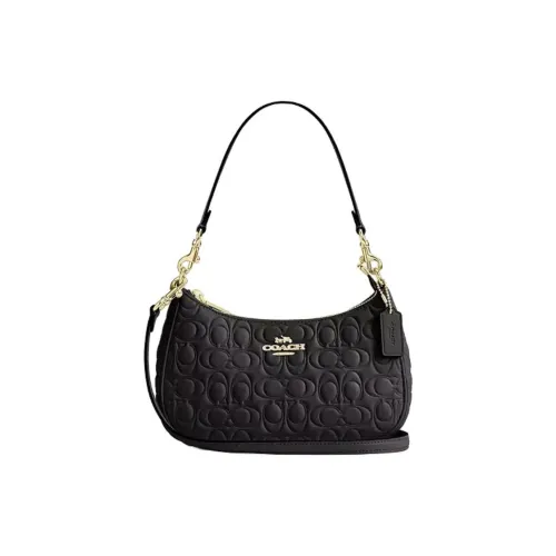 COACH Teri Smooth Leather Shoulder Bag Medium Women's Black