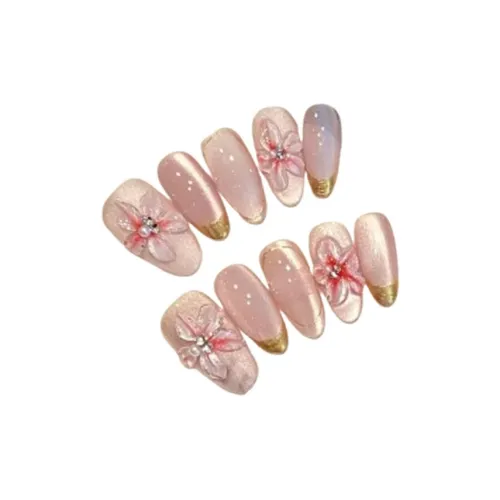 LIANJING [Сад Пузырьки] Ручная работа Искусственный Ногтик Кошачий глаз Градиентный Premium Soft Элегантность Nail Art 25 мм Овал